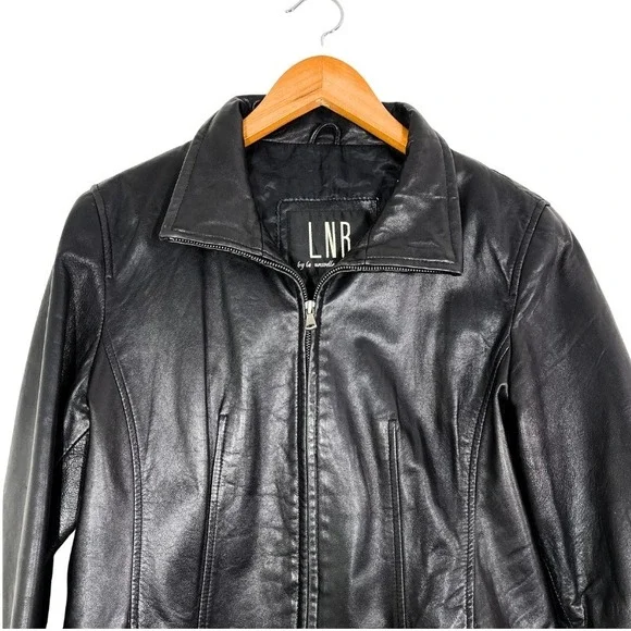 La Nouvelle Renaissance Black Genuine Leather Jacket Size L Y2K 90s Minimalist - Picture 3 of 9